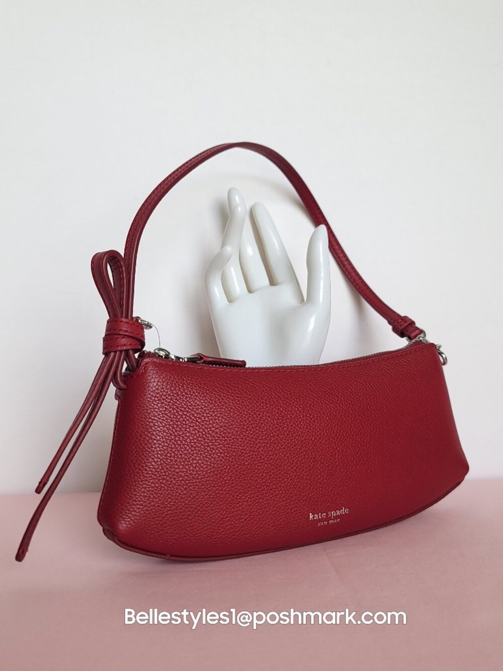 KATE SPADE Loop Pochette Pebbled Leather Mini Bag- Red Jam color⭐ - Picture 2 of 16